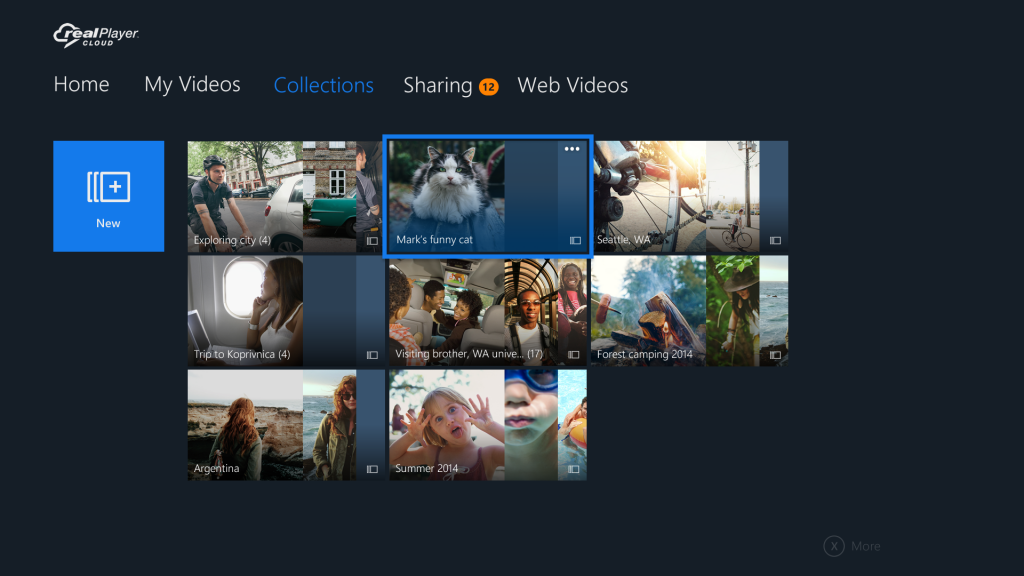 collections screen for realplayer cloud app on xbox one
