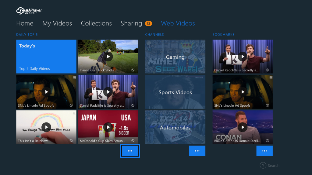 web video screen for realplayer cloud app on xbox one